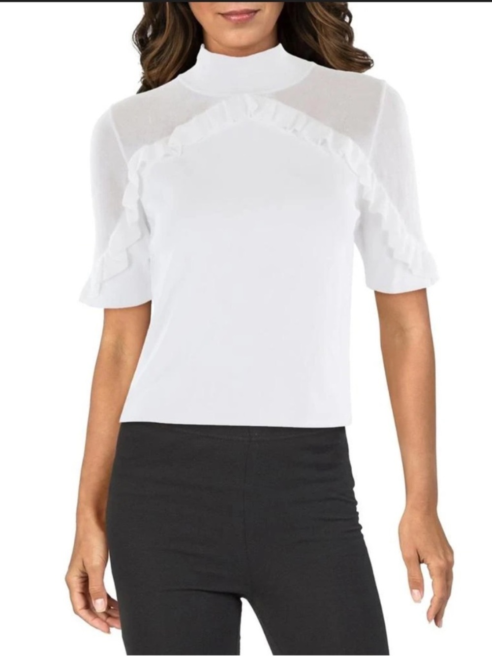 Alice Olivia Chiara flutter pullover knit top white XS